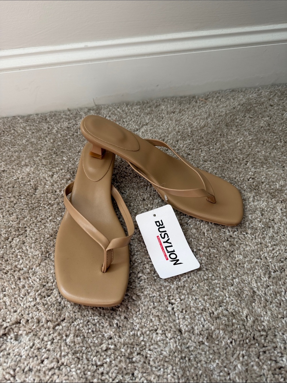Women's Tan Square-Toe Thong Sandals